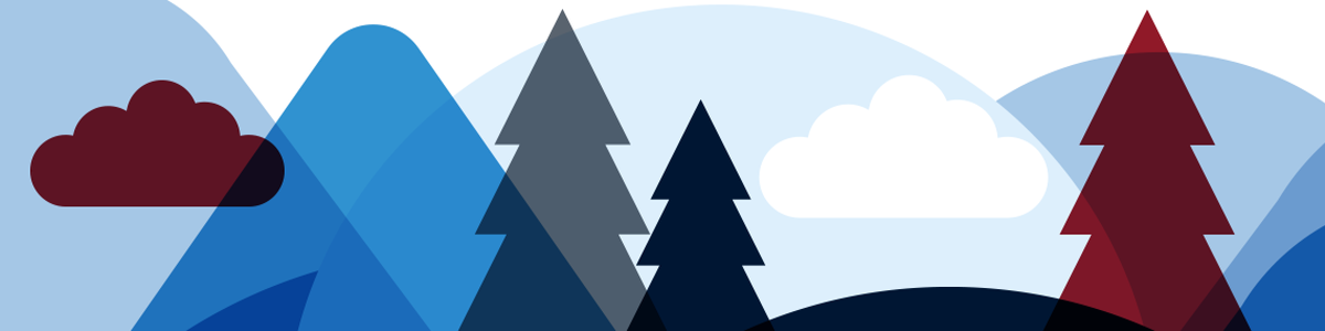 Illustration träd, moln och berg Illustration träd, moln och berg