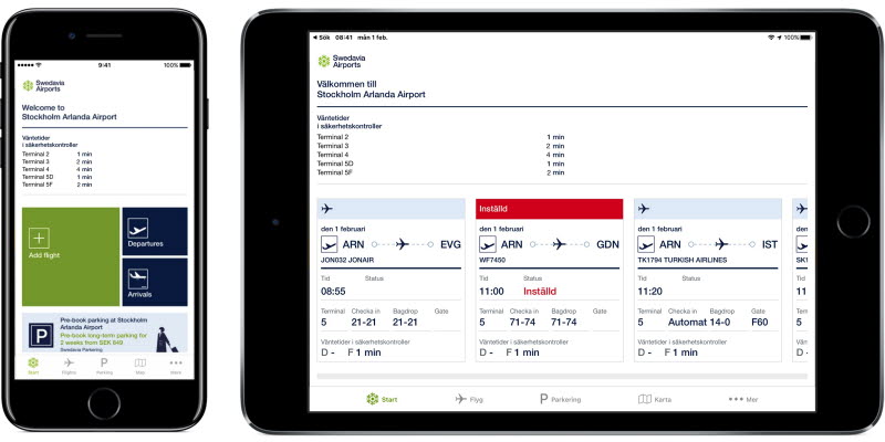 Iphone och Ipad Bild på flygplan i solnedgång i en iphone och Ipad