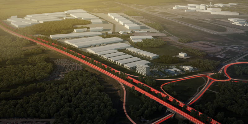 Vy över det framtida Logistic City på Stockholm Arlanda Airport Vy över det framtida Logistic City på Stockholm Arlanda Airport