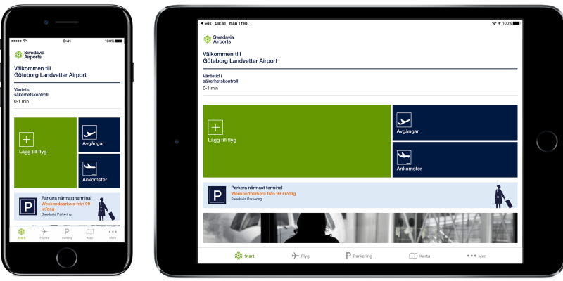 Iphone och Ipad Bild på flygplan i solnedgång i en iphone och Ipad