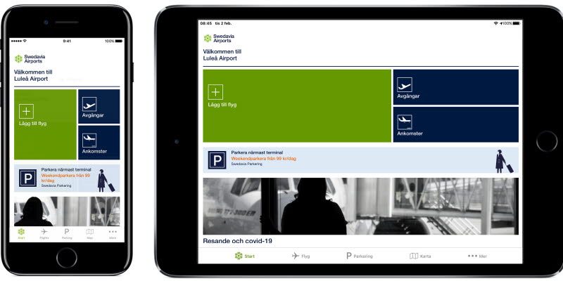 Iphone och Ipad Bild på flygplan i solnedgång i en iphone och Ipad