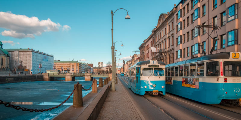 Spårvagnar i Göteborg vid ån Spårvagnar i Göteborg vid ån