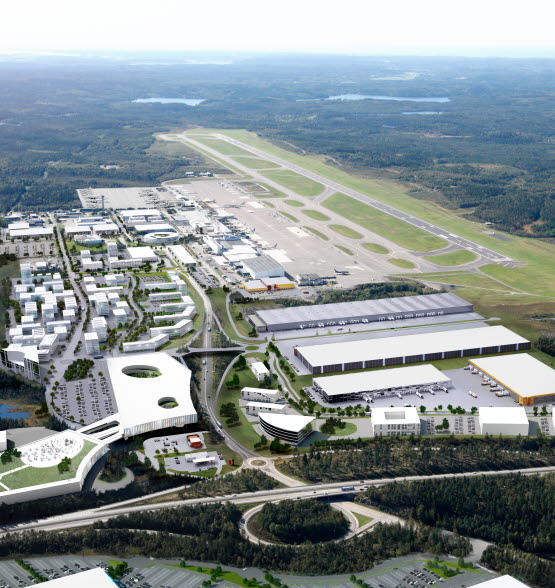 Illustration vy över framtidens Airport City Göteborg Illustration vy över framtidens Airport City Göteborg