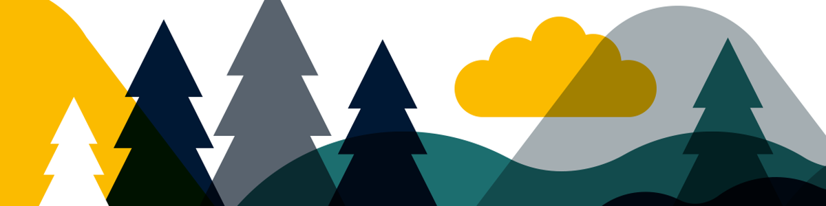 Illustration träd, moln och berg Illustration träd, moln och berg