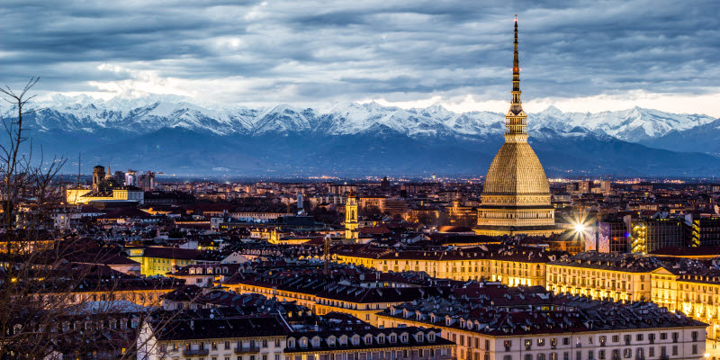 Vy över Italienska staden Turin i vintertid Vy över Italienska staden Turin i vintertid